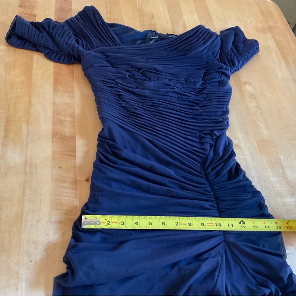 Tadashi Shoji Midnight Navy Sculpted Gown XS Ruched Mermaid Formal Dress - Picture 12 of 16